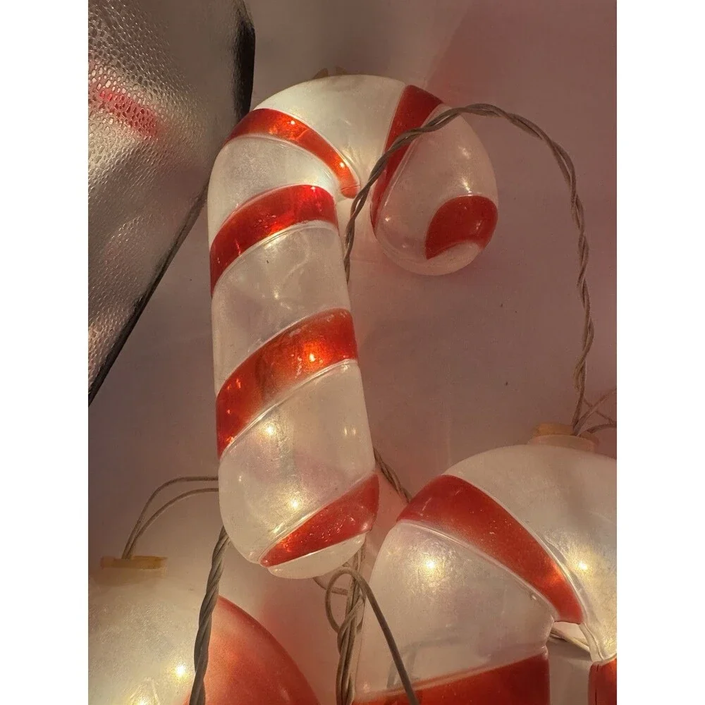 Blow Mold 15 Lighted Candy Canes & Peppermint Christmas Hanging String Lights